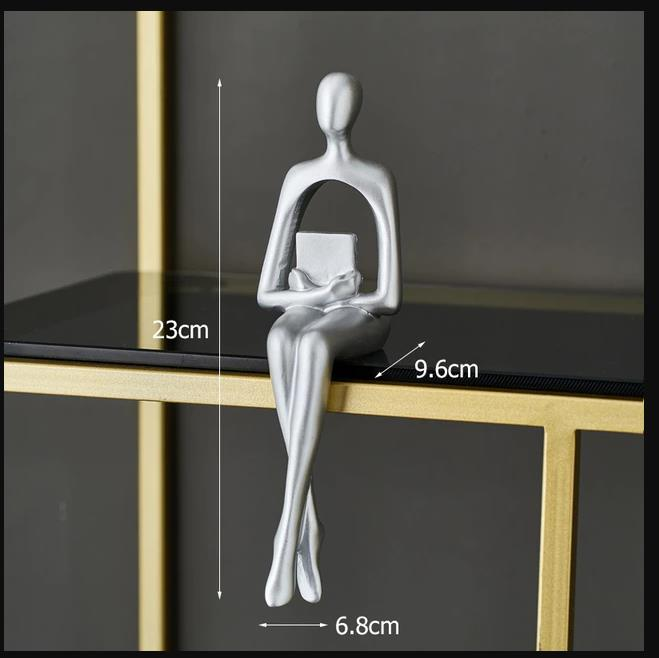 İskandinav Tarz Dekoratif 1 Adet Tekli Soyut Düşünen Heykel Biblo Ev Dekorasyon Raf Dekoru Oturma Odası Aksesuar Kitap Okuyan
