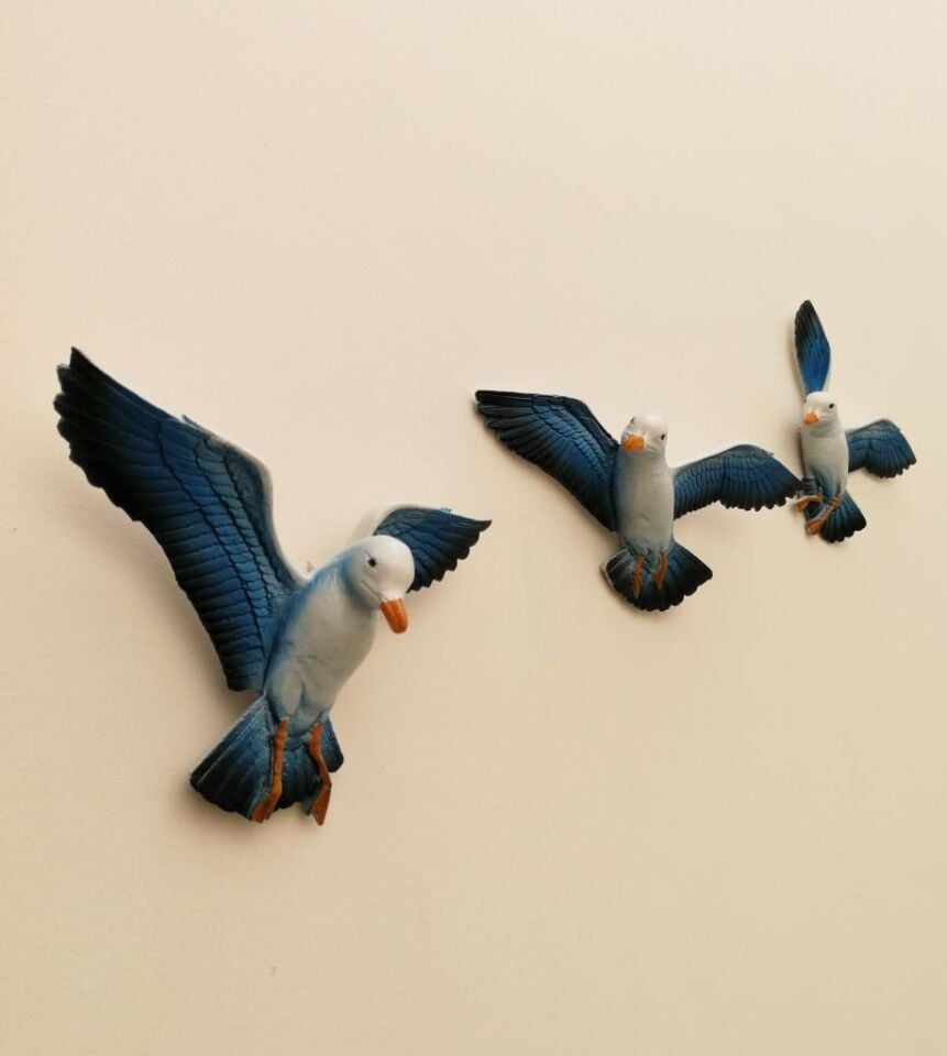 Üçlü Kuş Duvar Süsü Dekoratif Üçlü Martı