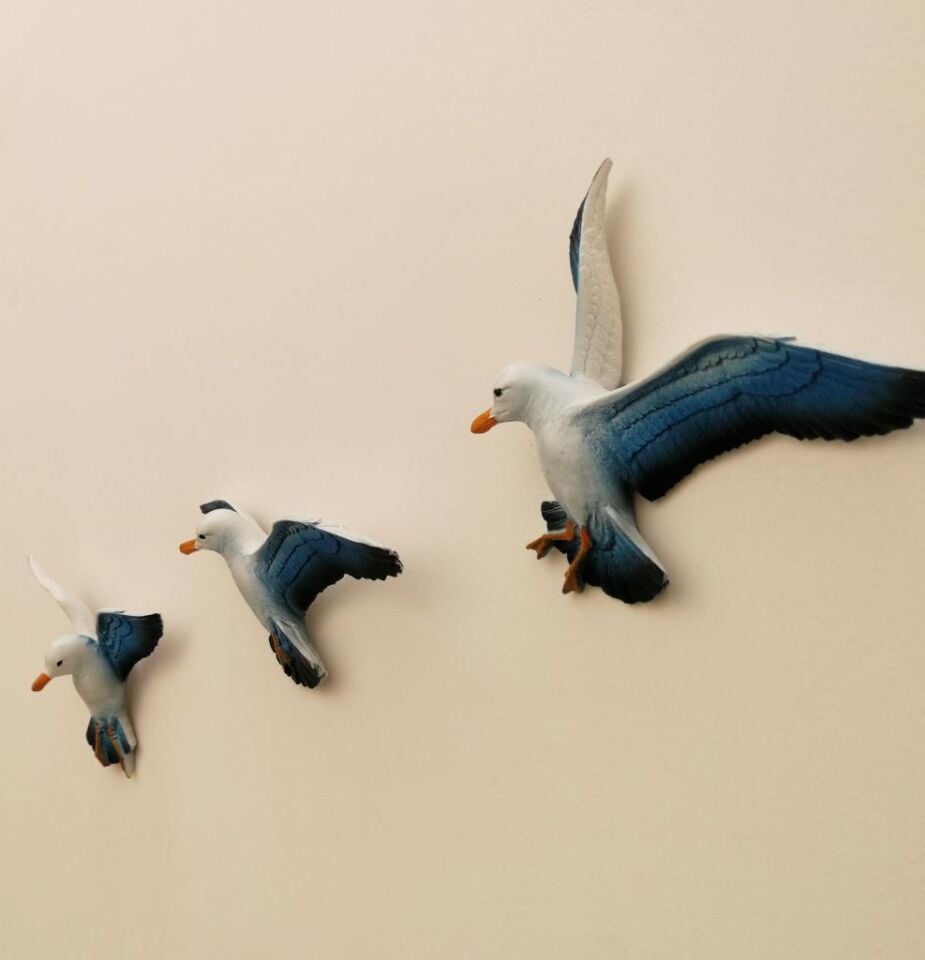 Üçlü Kuş Duvar Süsü Dekoratif Üçlü Martı