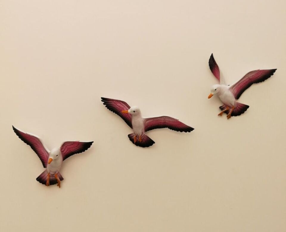 Üçlü Kuş Duvar Süsü Dekoratif Üçlü Martı