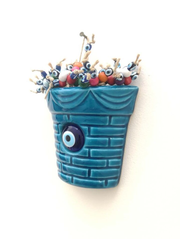 Saksı Figürlü Askılı Dekoratif Duvar Süsü Nazarlık Kırmızı