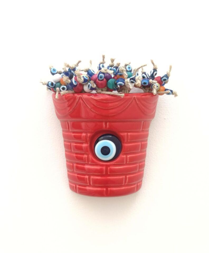 Saksı Figürlü Askılı Dekoratif Duvar Süsü Nazarlık Kırmızı