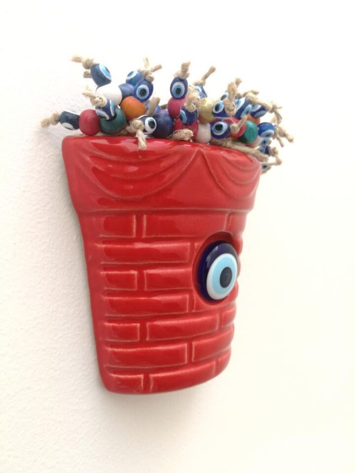 Saksı Figürlü Askılı Dekoratif Duvar Süsü Nazarlık Turkuaz