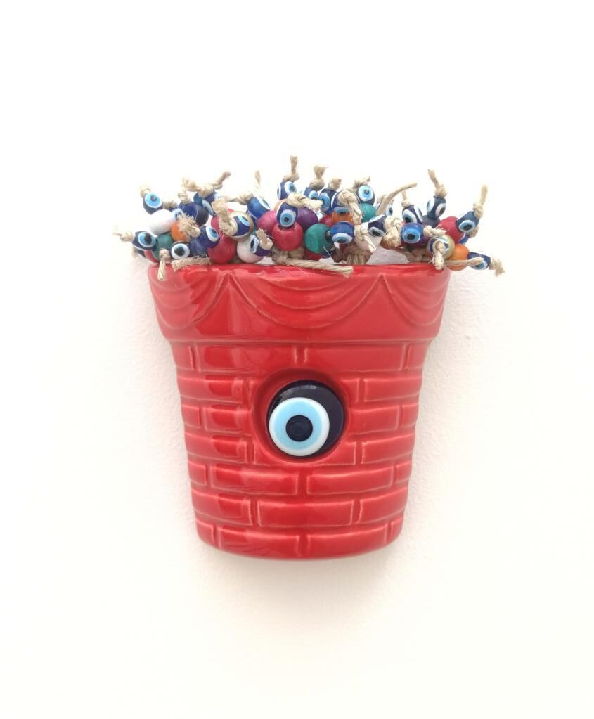 Saksı Figürlü Askılı Dekoratif Duvar Süsü Nazarlık Kırmızı