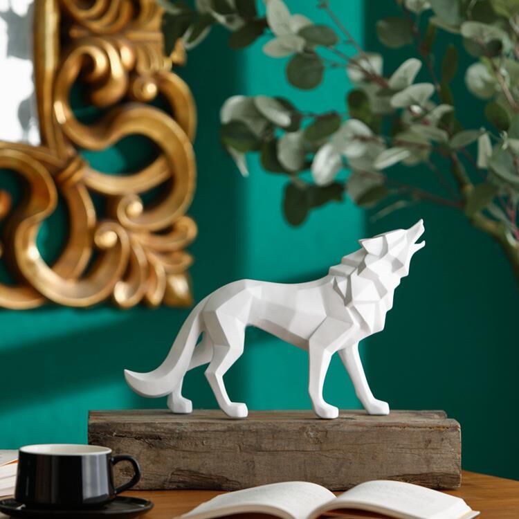 Dekoratif Büyük Boy Kübik Uluyan Kurt Biblo Ev Masa Dekoru