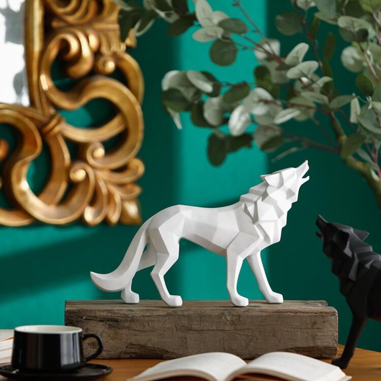 Dekoratif Büyük Boy Kübik Uluyan Kurt Biblo Ev Masa Dekoru