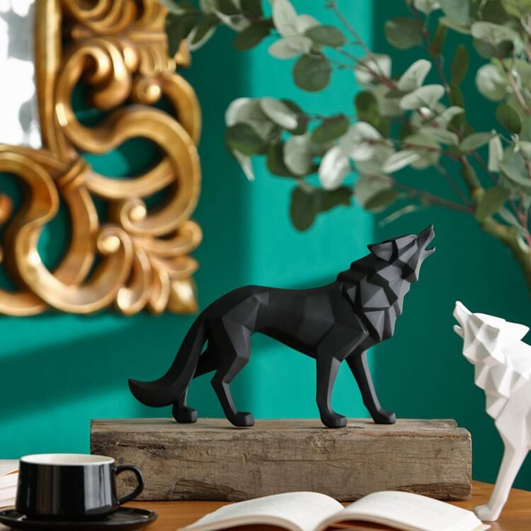 Dekoratif Büyük Boy Kübik Uluyan Kurt Biblo Ev Masa Dekoru