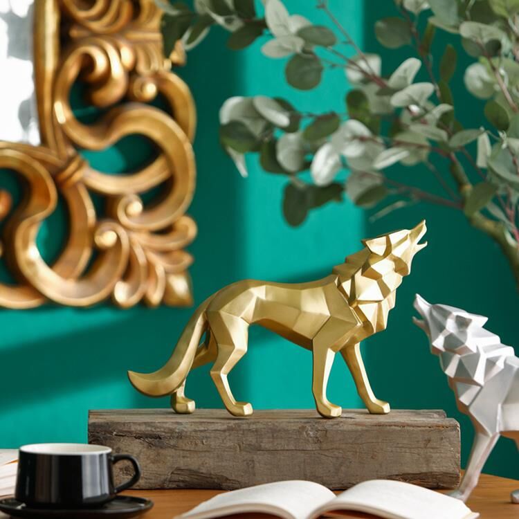 Dekoratif Büyük Boy Kübik Uluyan Kurt Biblo Ev Masa Dekoru