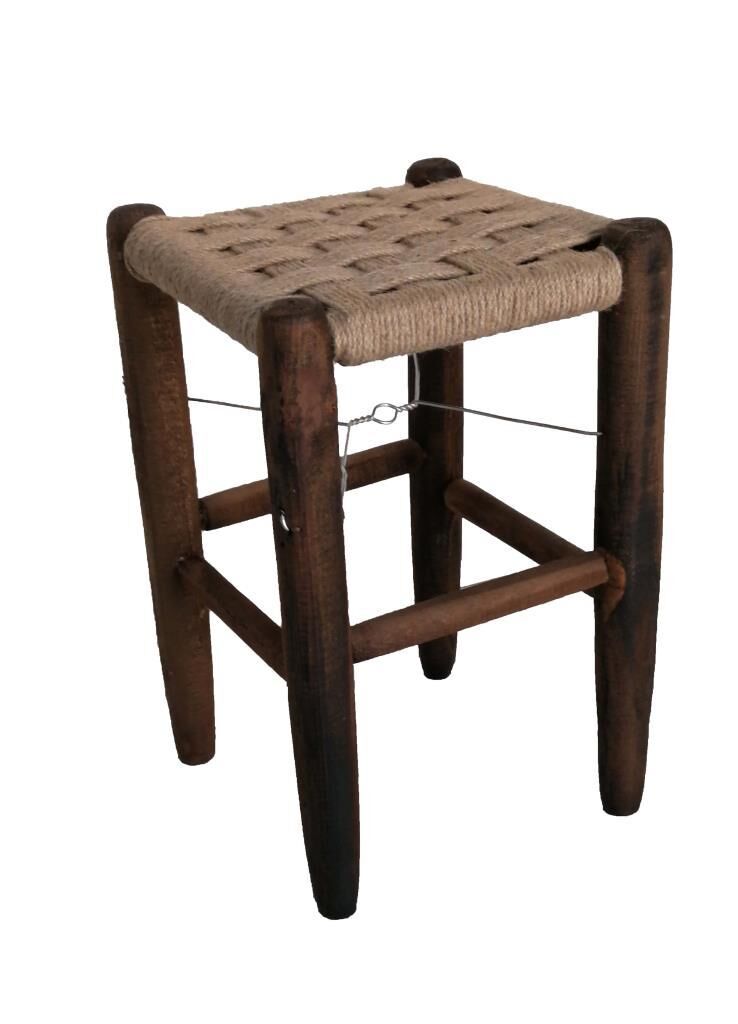 El Yapımı Ahsap Tabure Hasır Örgülü 42 cm