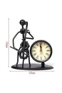 Viyolonsel Çalan Metal Adam Masa Saati Ev Ofis Dekor Süs