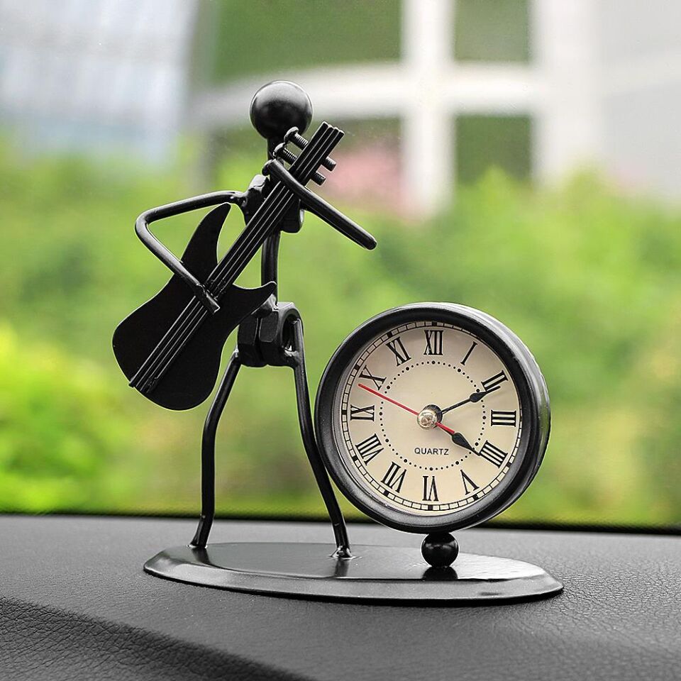Gitar Çalan Metal Adam Masa Saati Ev Ofis Dekor Süs