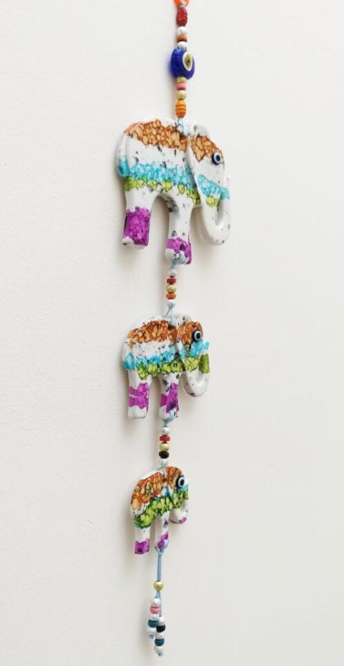 Dekoratif Renkli Üçlü Fil Nazarlık Duvar Süslemesi