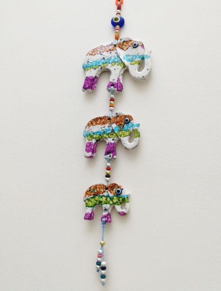 Dekoratif Renkli Üçlü Fil Nazarlık Duvar Süslemesi