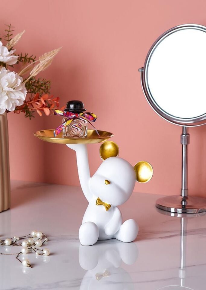 Dekoratif Tabak Tutan Ayıcık Biblo Ev Dekoru Sunum Dekoru Dekoratif Organizatör