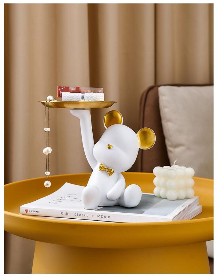 Dekoratif Tabak Tutan Ayıcık Biblo Ev Dekoru Sunum Dekoru Dekoratif Organizatör