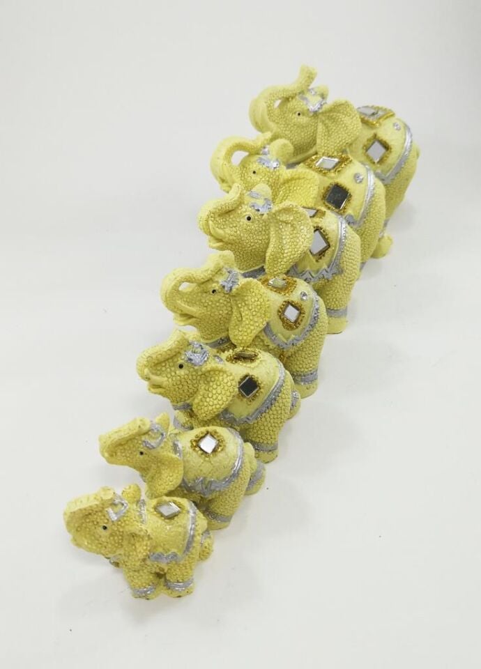 Yedili Uğurlu Fil Dekoratif Taş işlemeli Biblo