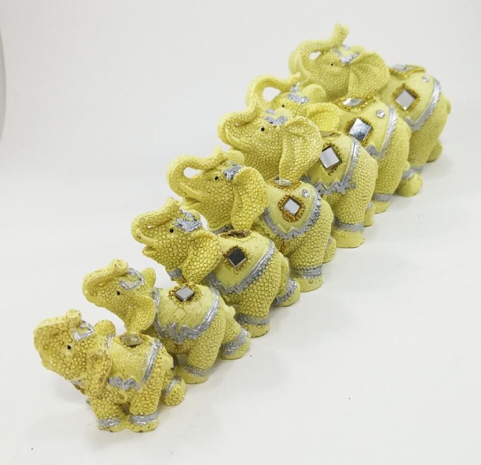 Yedili Uğurlu Fil Dekoratif Taş işlemeli Biblo