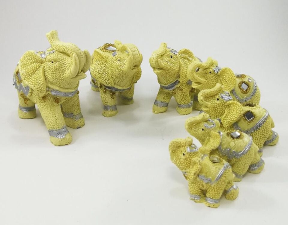 Yedili Uğurlu Fil Dekoratif Taş işlemeli Biblo