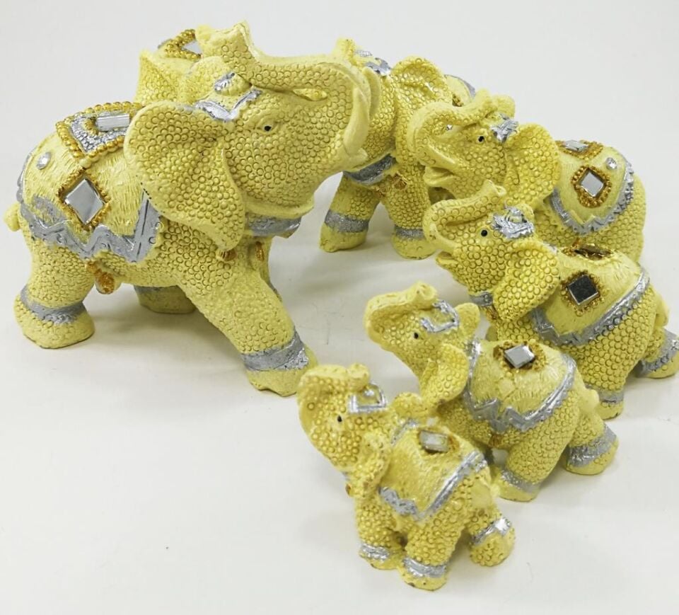 Yedili Uğurlu Fil Dekoratif Taş işlemeli Biblo