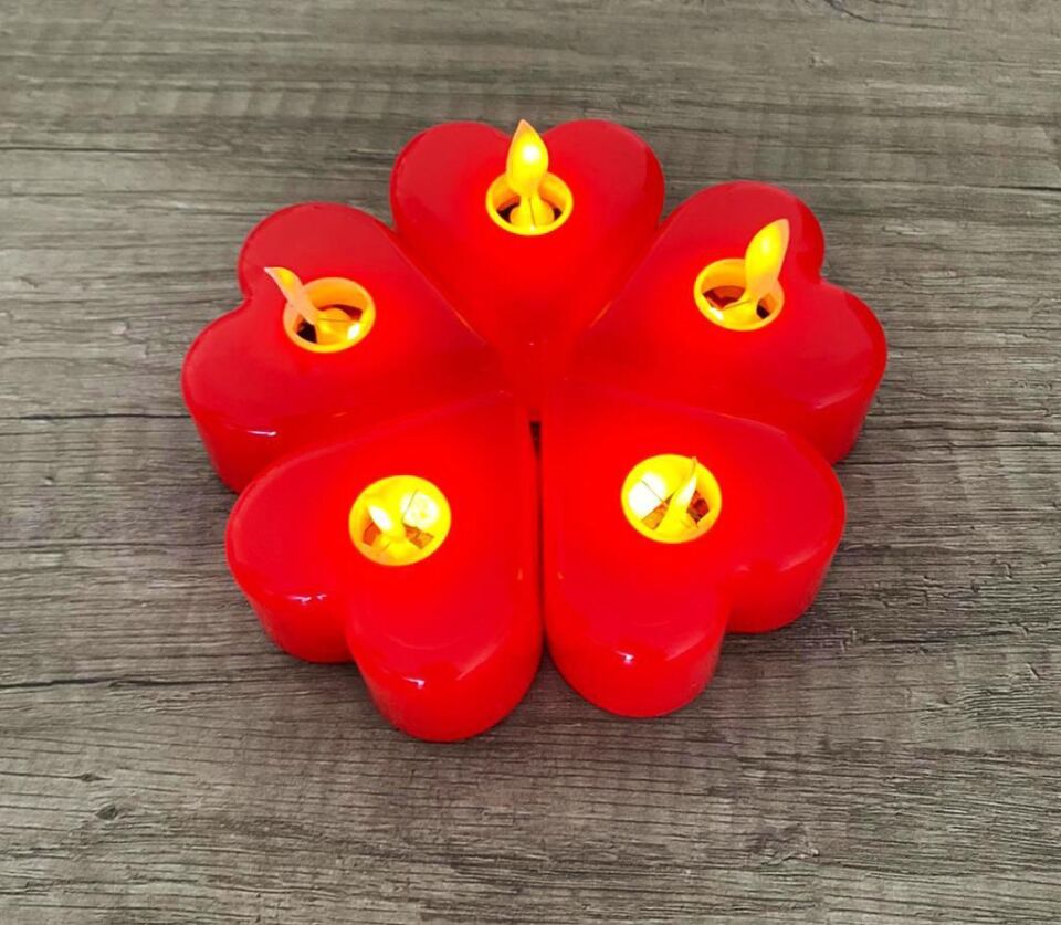 5 Adet Kalp Figürlü Romantik Elektronik Hareketli Mum