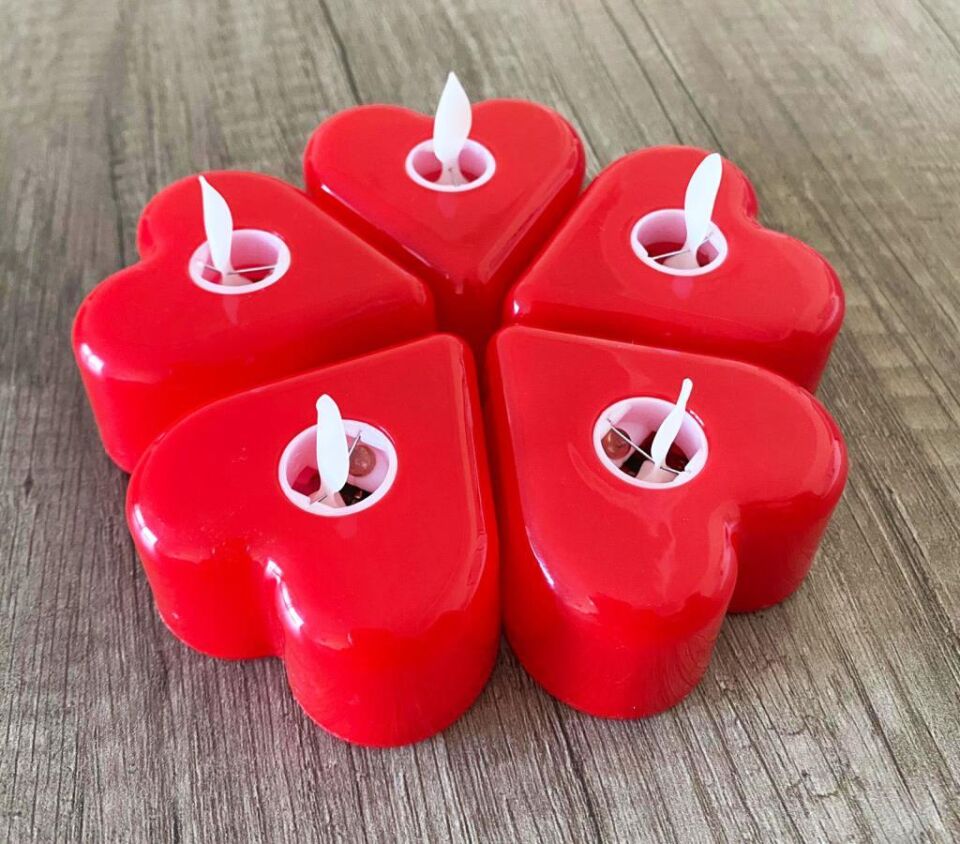5 Adet Kalp Figürlü Romantik Elektronik Hareketli Mum