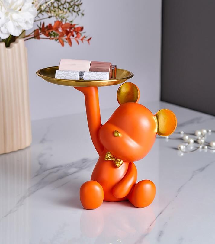 Dekoratif Tabak Tutan Ayıcık Biblo Ev Dekoru Sunum Dekoru Dekoratif Organizatör Turuncu