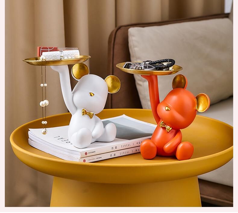 Dekoratif Tabak Tutan Ayıcık Biblo Ev Dekoru Sunum Dekoru Dekoratif Organizatör Turuncu