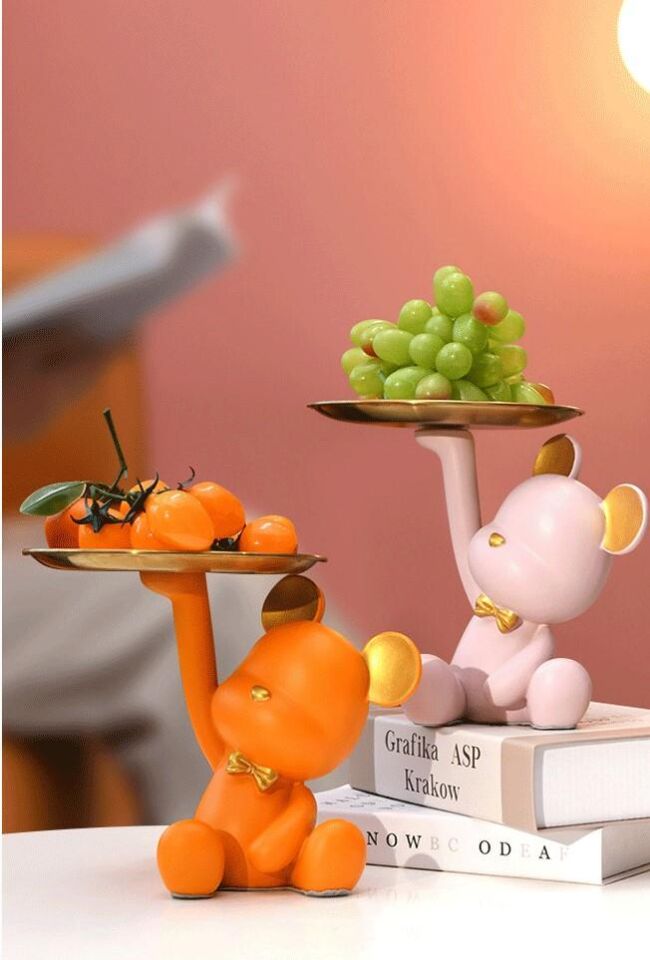 Dekoratif Tabak Tutan Ayıcık Biblo Ev Dekoru Sunum Dekoru Dekoratif Organizatör Turuncu