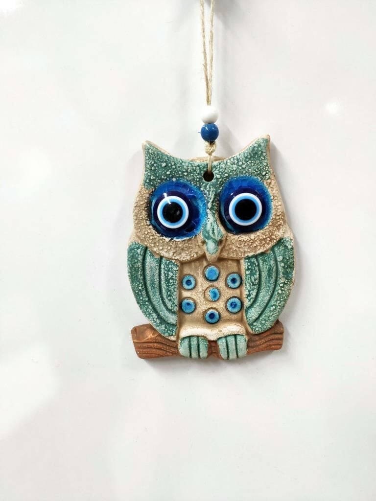 Seramik Mini Baykuş Dekoratif Duvar Süsü 11x14 cm