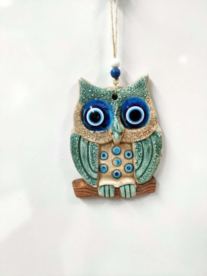 Seramik Mini Baykuş Dekoratif Duvar Süsü 11x14 cm