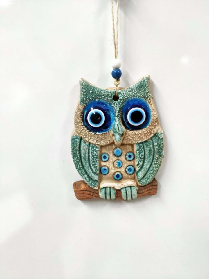 Seramik Mini Baykuş Dekoratif Duvar Süsü 11x14 cm