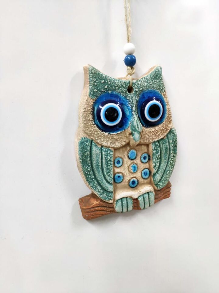 Seramik Mini Baykuş Dekoratif Duvar Süsü 11x14 cm