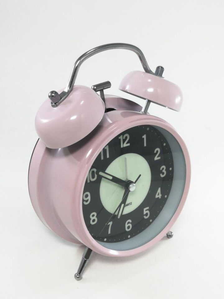 Fosforlu ve Işıklı Çalar Saat Ev Ofis Aksesuar Nostaljik Masa Saati Pembe