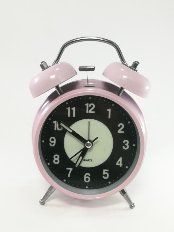 Fosforlu ve Işıklı Çalar Saat Ev Ofis Aksesuar Nostaljik Masa Saati Pembe