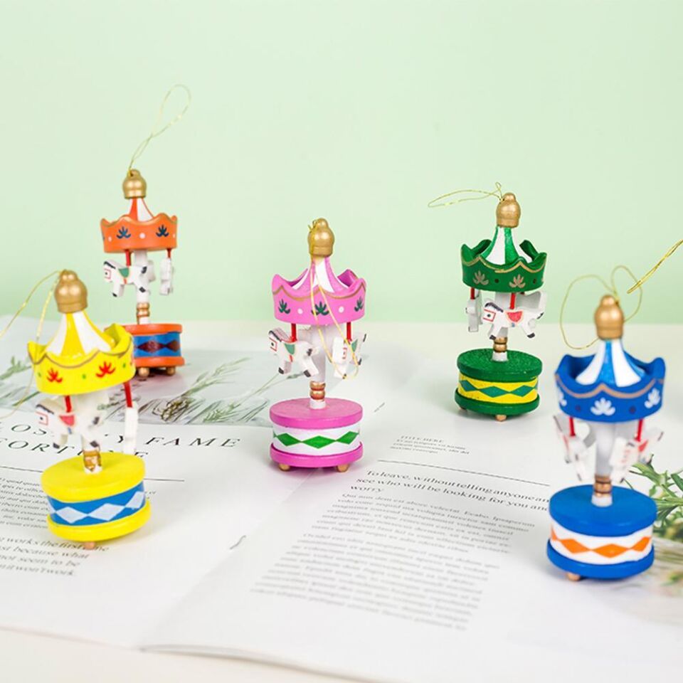 6 Adet Yeni Yıl Yılbaşı Mini Ahşap Atlıkarınca Dekor Yılbaşı Dekorasyon