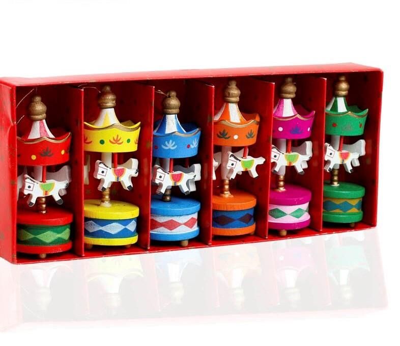 6 Adet Yeni Yıl Yılbaşı Mini Ahşap Atlıkarınca Dekor Yılbaşı Dekorasyon