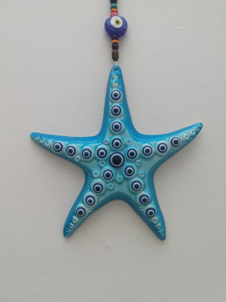 Dekoratif Nazar Boncuğu Süslemeli Deniz Yıldızı Duvar Süsü