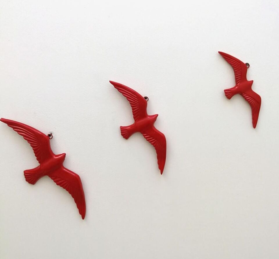 Dekoratif 3' lü Kuş Duvar Süsü Ev Dekoru