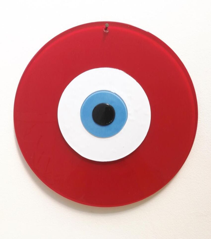 Dev Cam Nazarlık Nazar Boncuğu Lüks Kalite 30cm Çap El Işi Dekoratif Duvar Süsü Kırmızı