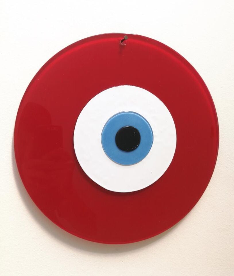 Dev Cam Nazarlık Nazar Boncuğu Lüks Kalite 30cm Çap El Işi Dekoratif Duvar Süsü Kırmızı