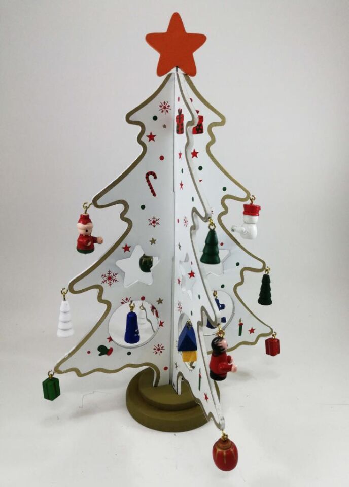 Ahşap Yılbaşı Ağacı Yılbaşı Süs Parti Dekoru Beyaz