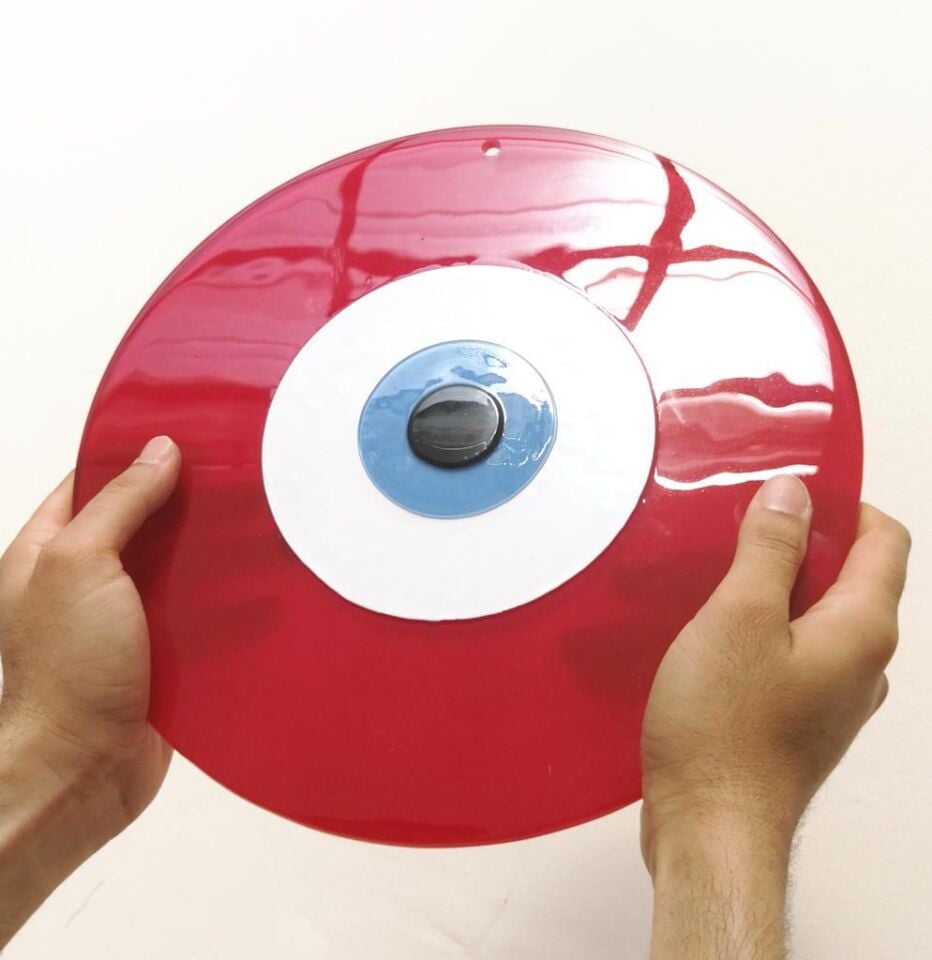 Dev Cam Nazarlık Nazar Boncuğu Lüks Kalite 30cm Çap El Işi Dekoratif Duvar Süsü Kırmızı