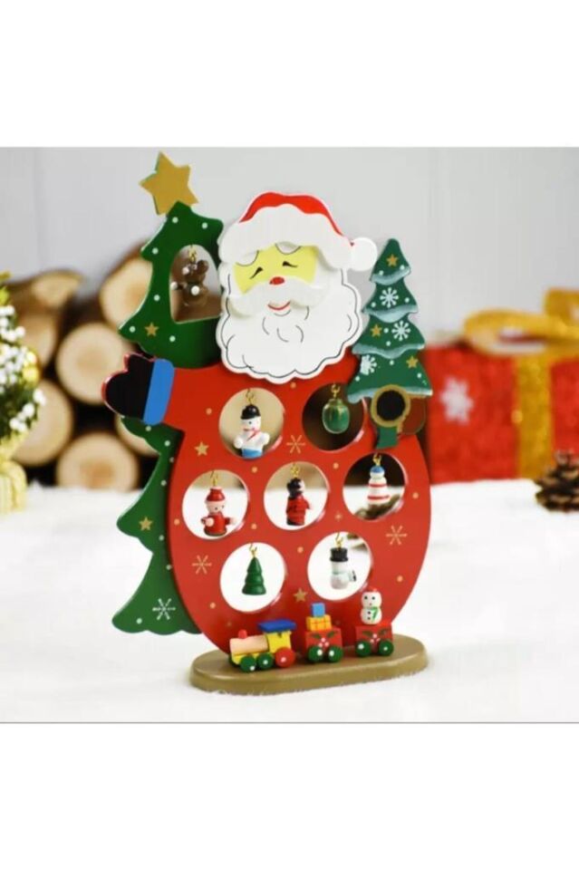 Yılbaşı Noel Ağacı Ahşap Noel Baba Figürlü