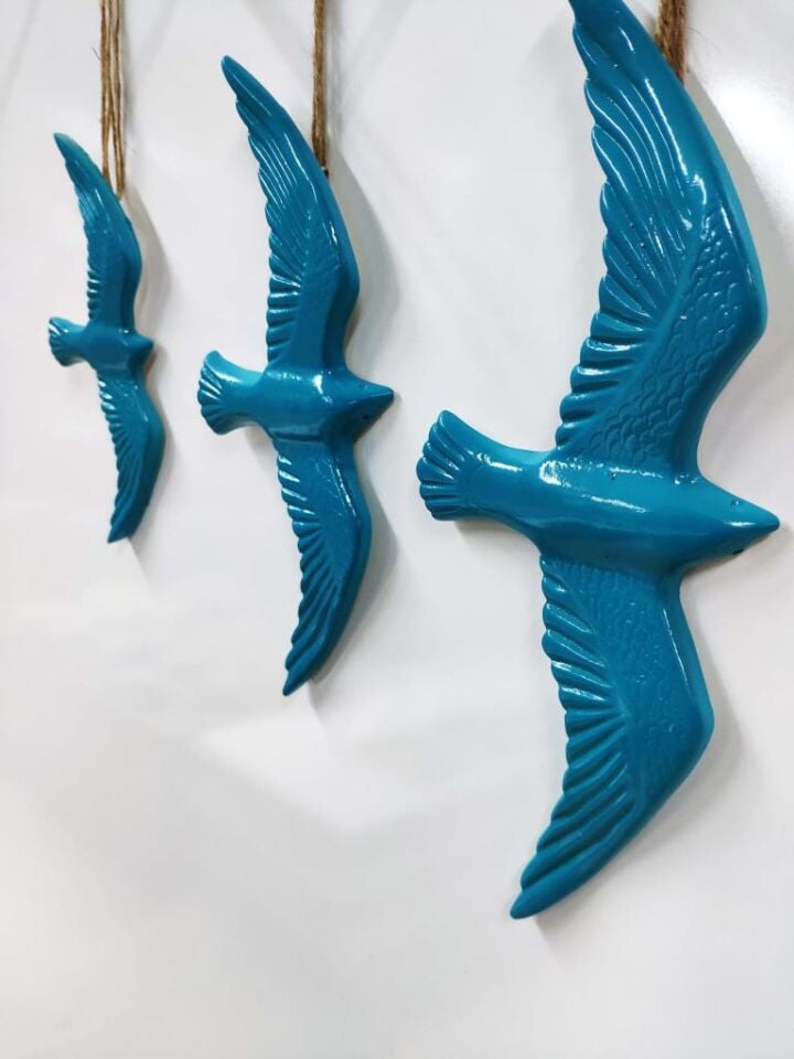 3' lü Turkuaz Kuş Duvar Süsü