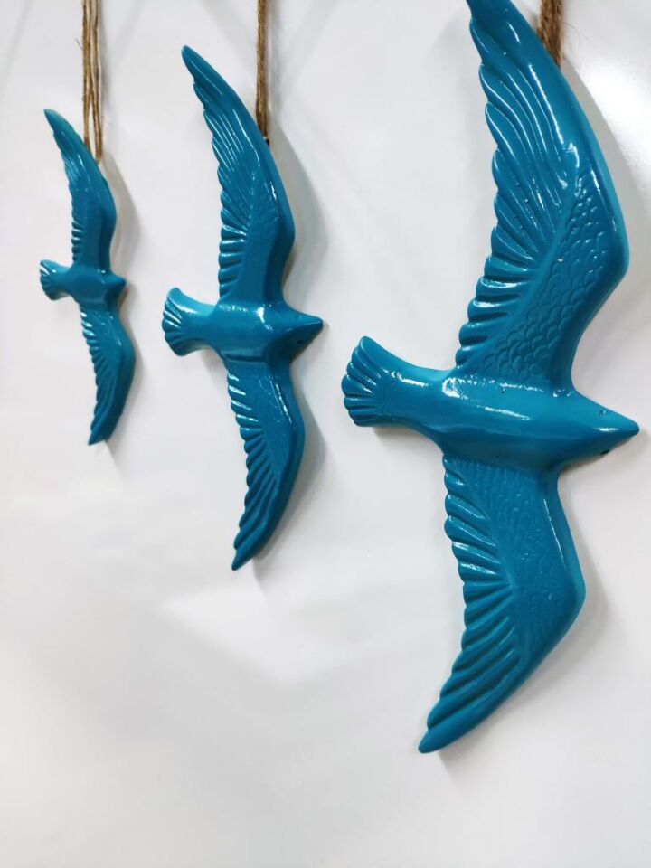 3' lü Turkuaz Kuş Duvar Süsü