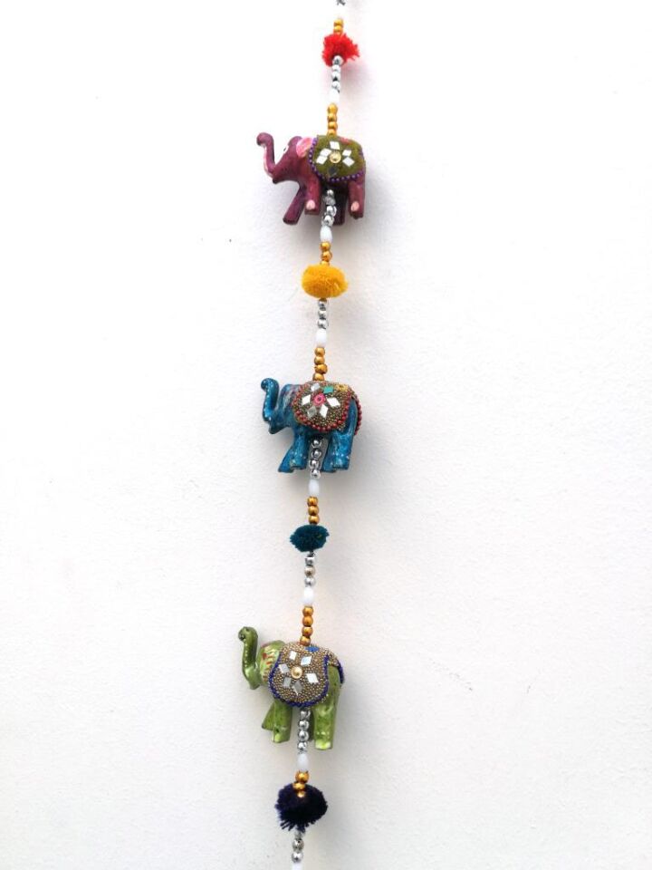 Dekoratif Asmalı Yedili Rengarenk Bereket Filleri Kapı Zilli Kapı Önü Aksesuar Duvar Dekoru Ev Dekorasyon