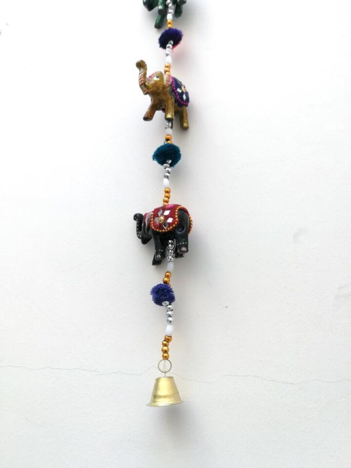 Dekoratif Asmalı Yedili Rengarenk Bereket Filleri Kapı Zilli Kapı Önü Aksesuar Duvar Dekoru Ev Dekorasyon