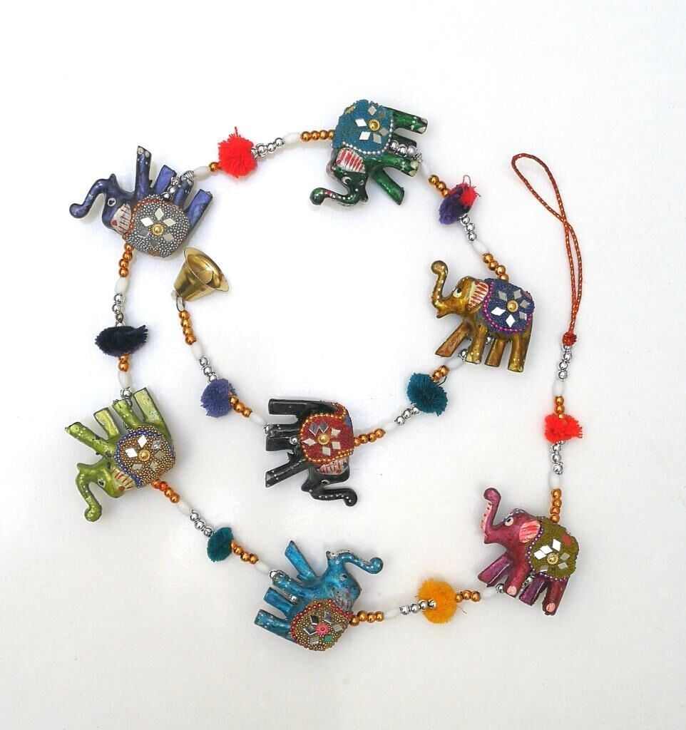 Dekoratif Asmalı Yedili Rengarenk Bereket Filleri Kapı Zilli Kapı Önü Aksesuar Duvar Dekoru Ev Dekorasyon