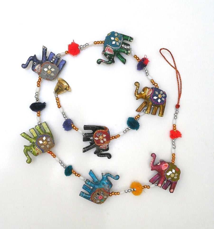 Dekoratif Asmalı Yedili Rengarenk Bereket Filleri Kapı Zilli Kapı Önü Aksesuar Duvar Dekoru Ev Dekorasyon