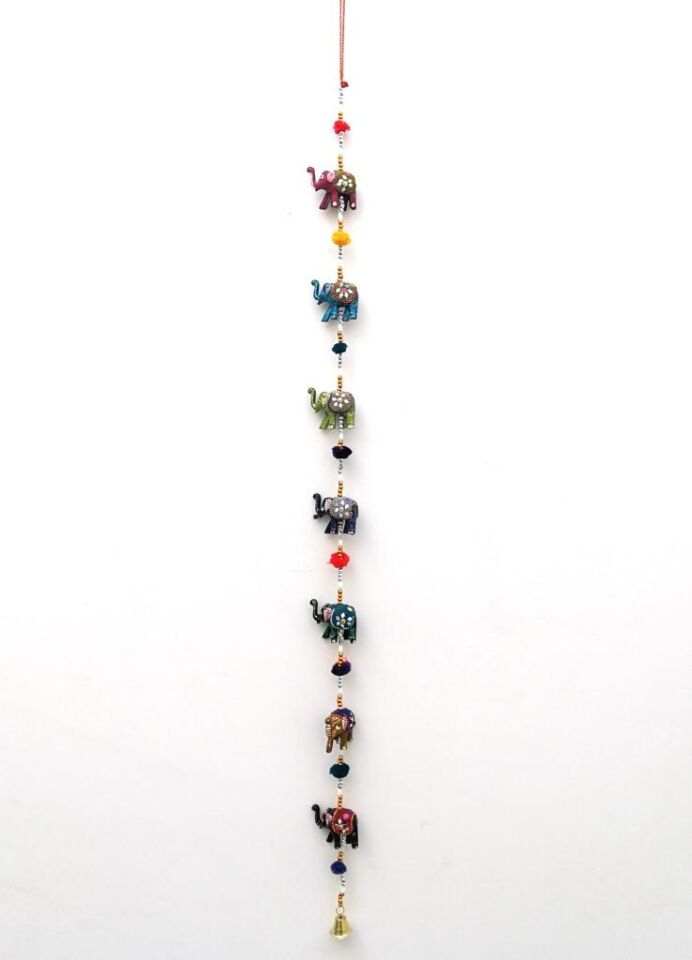 Dekoratif Asmalı Yedili Rengarenk Bereket Filleri Kapı Zilli Kapı Önü Aksesuar Duvar Dekoru Ev Dekorasyon